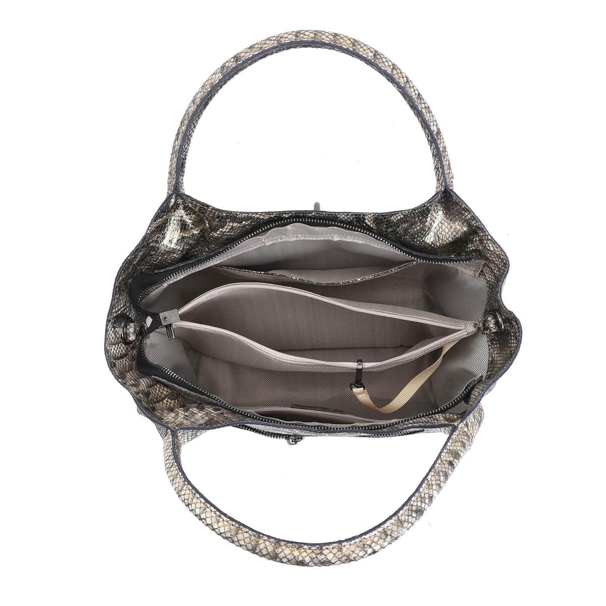 Gold and Black Snake Print Genuine Leather Hobo Bag with Detachable Shoulder Strap and Handle Drop image number 5