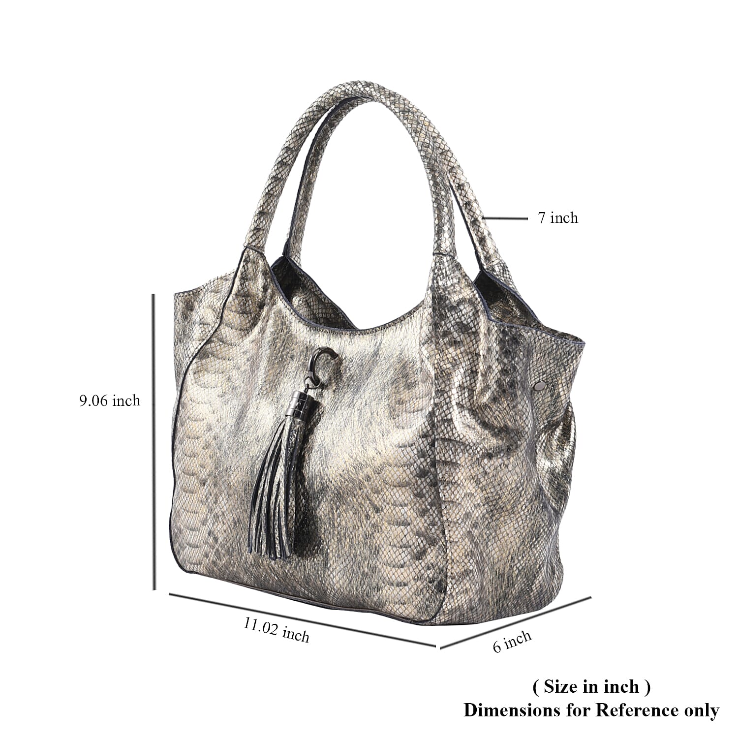 Gold and Black Snake Print Genuine Leather Hobo Bag with Detachable Shoulder Strap and Handle Drop