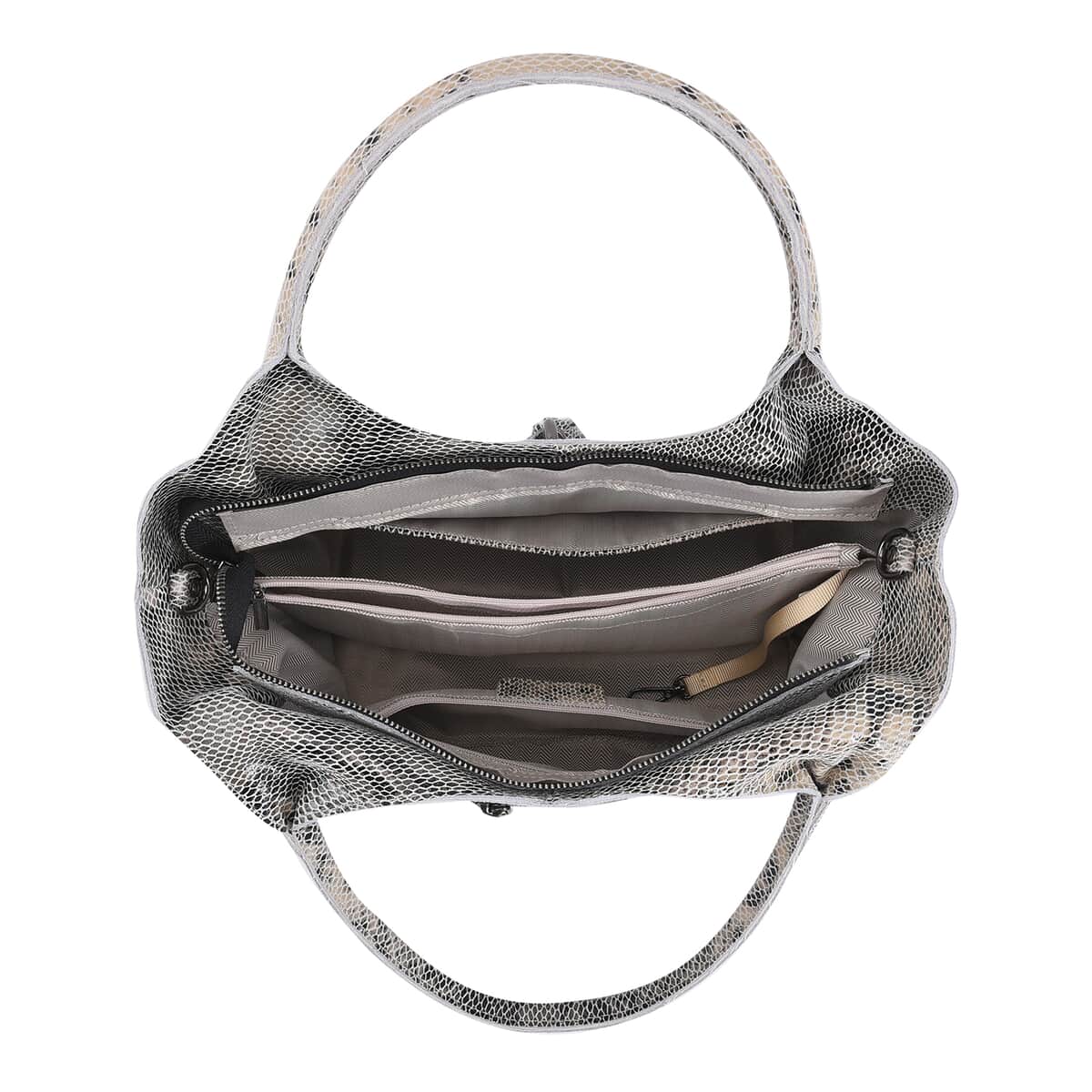 Gray Snake Print Genuine Leather Hobo Bag with Detachable Shoulder Strap and Handle Drop image number 5