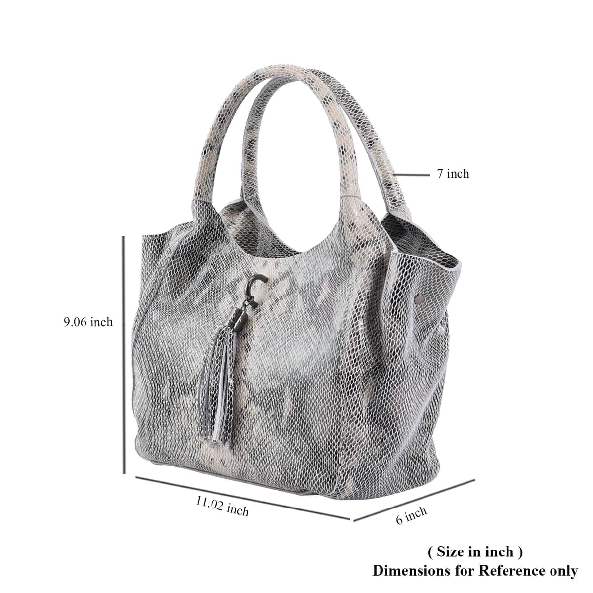 Gray Snake Print Genuine Leather Hobo Bag with Detachable Shoulder Strap and Handle Drop image number 6