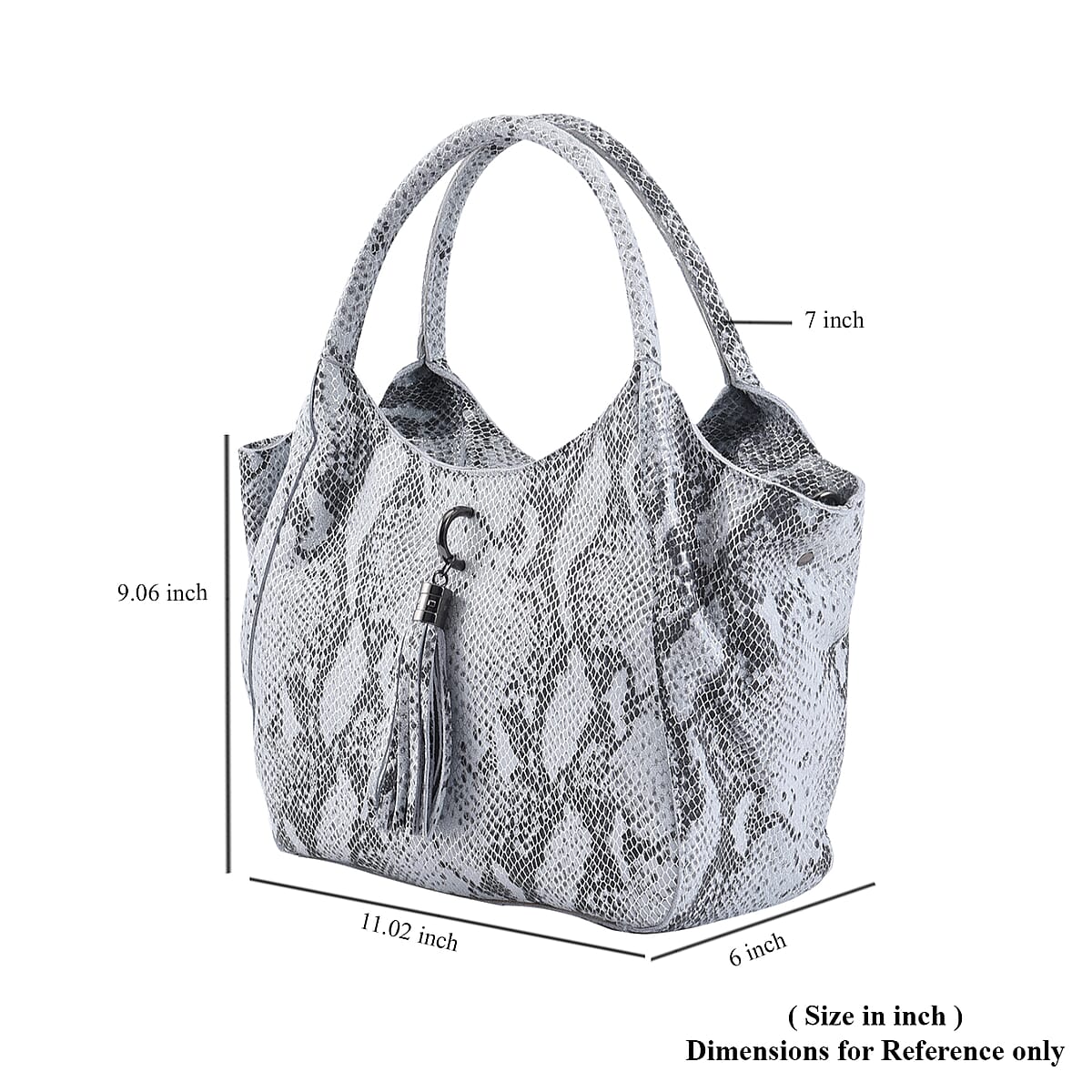 Silver and Black Snake Print Genuine Leather Hobo Bag with Detachable Shoulder Strap and Handle Drop image number 6