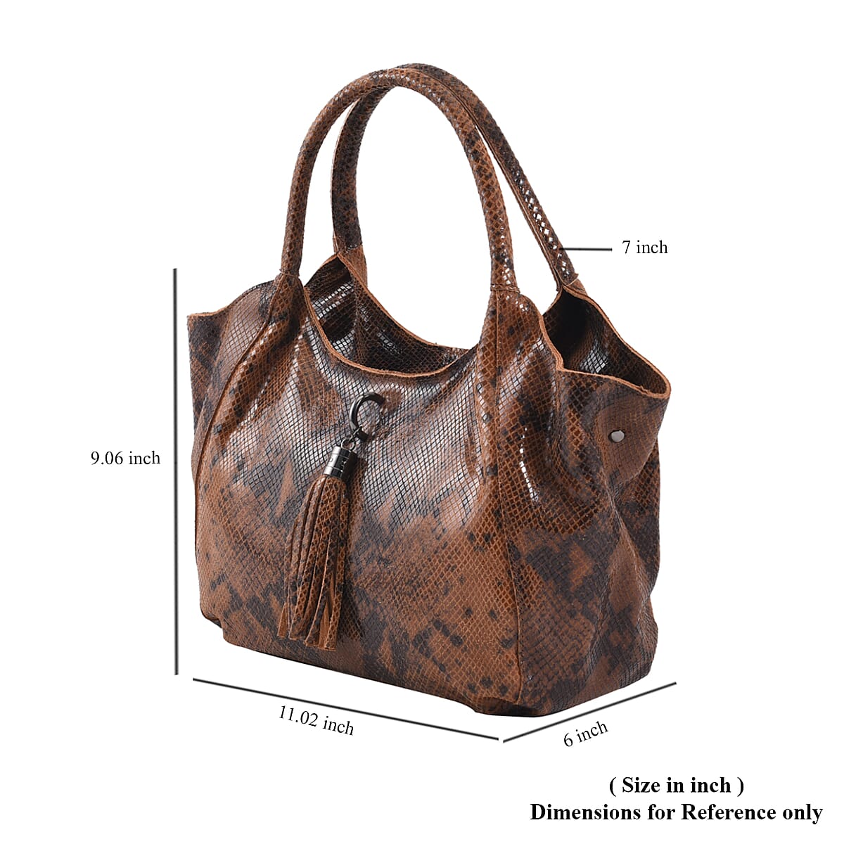 Tan and Black Snake Print Genuine Leather Hobo Bag  with Detachable Shoulder Strap and Handle Drop image number 6