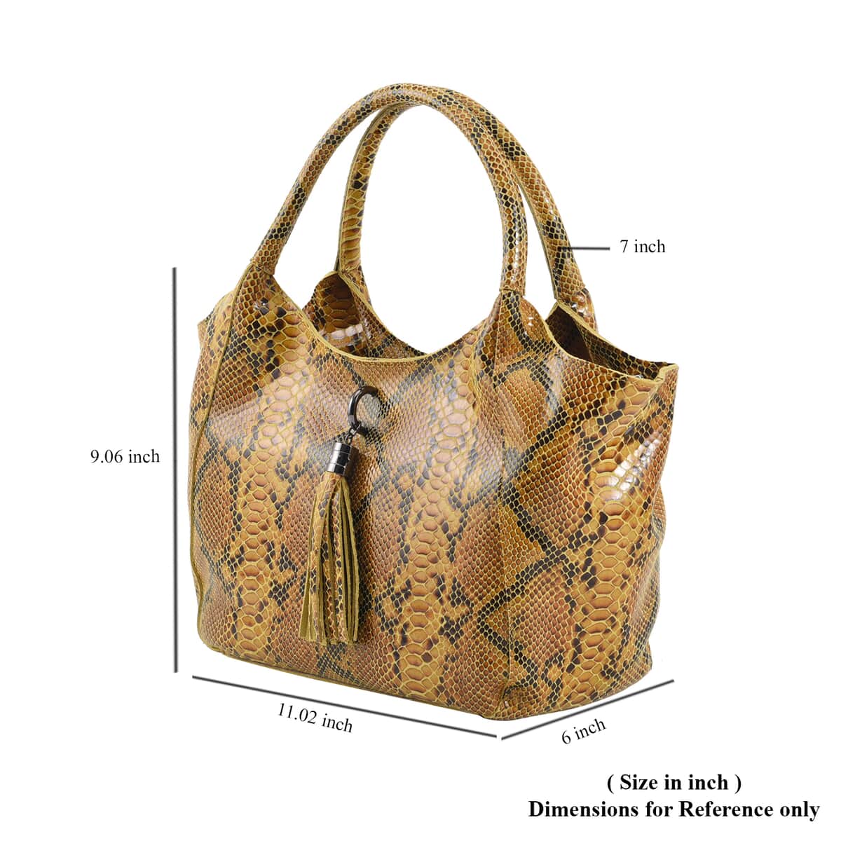 Yellow and Black Snake Print Genuine Leather Hobo Bag  with Detachable Shoulder Strap and Handle Drop image number 1