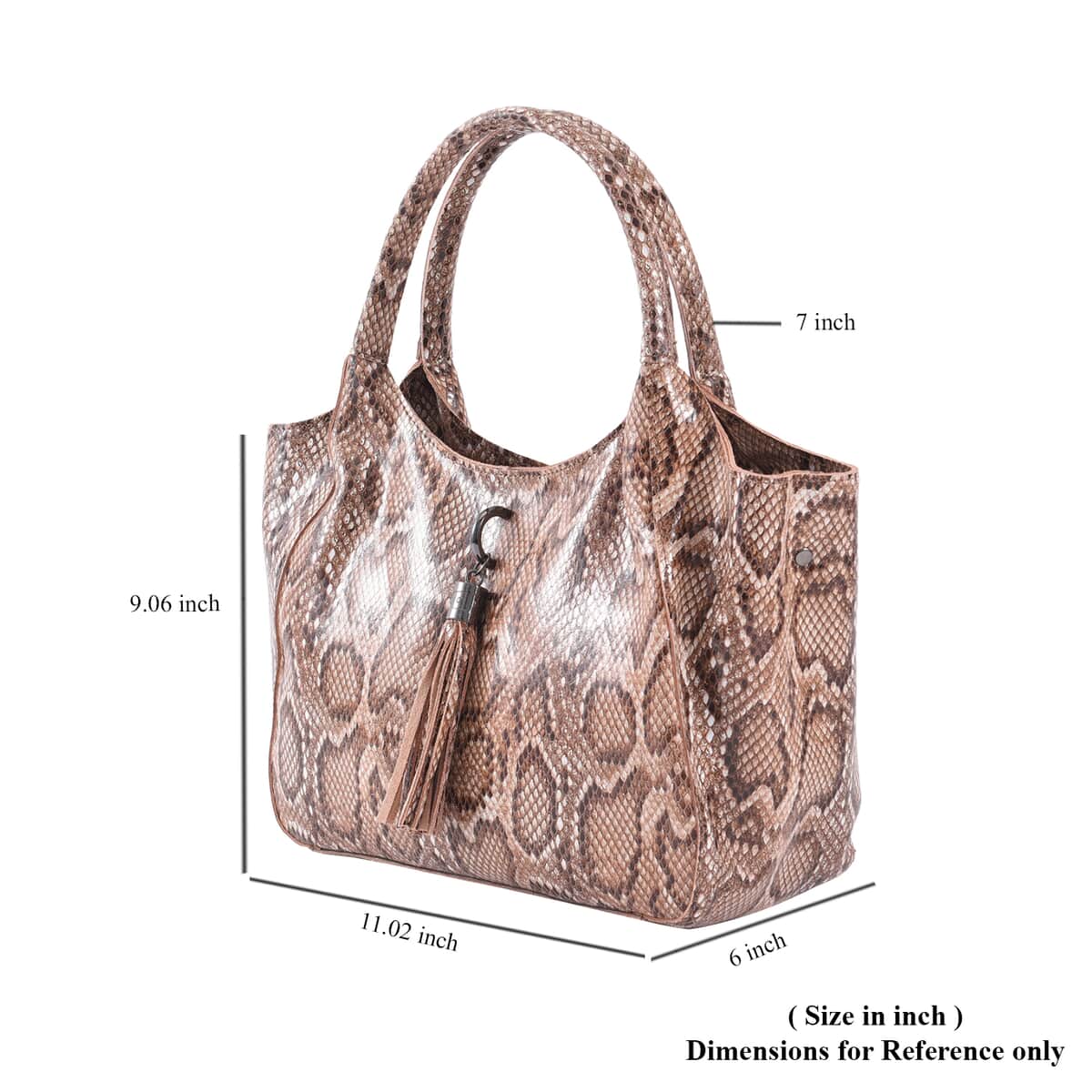 Khaki and Black Snake Print Genuine Leather Hobo Bag with Detachable Shoulder Strap and Handle Drop image number 6