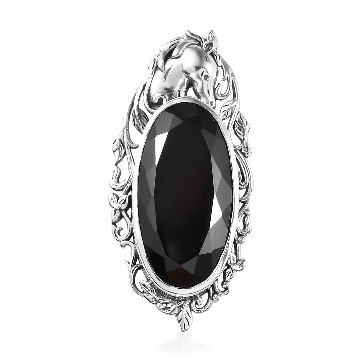 Thai Black Spinel Solitaire Pendant in Sterling Silver 40.10 ctw image number 0