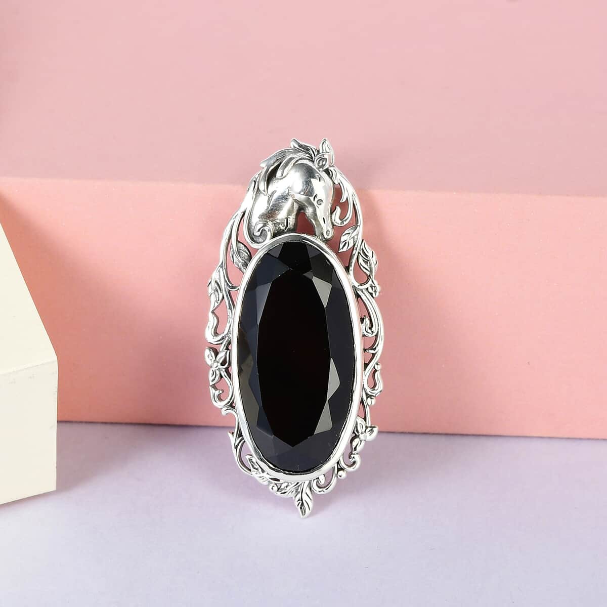Thai Black Spinel Solitaire Pendant in Sterling Silver 40.10 ctw image number 1