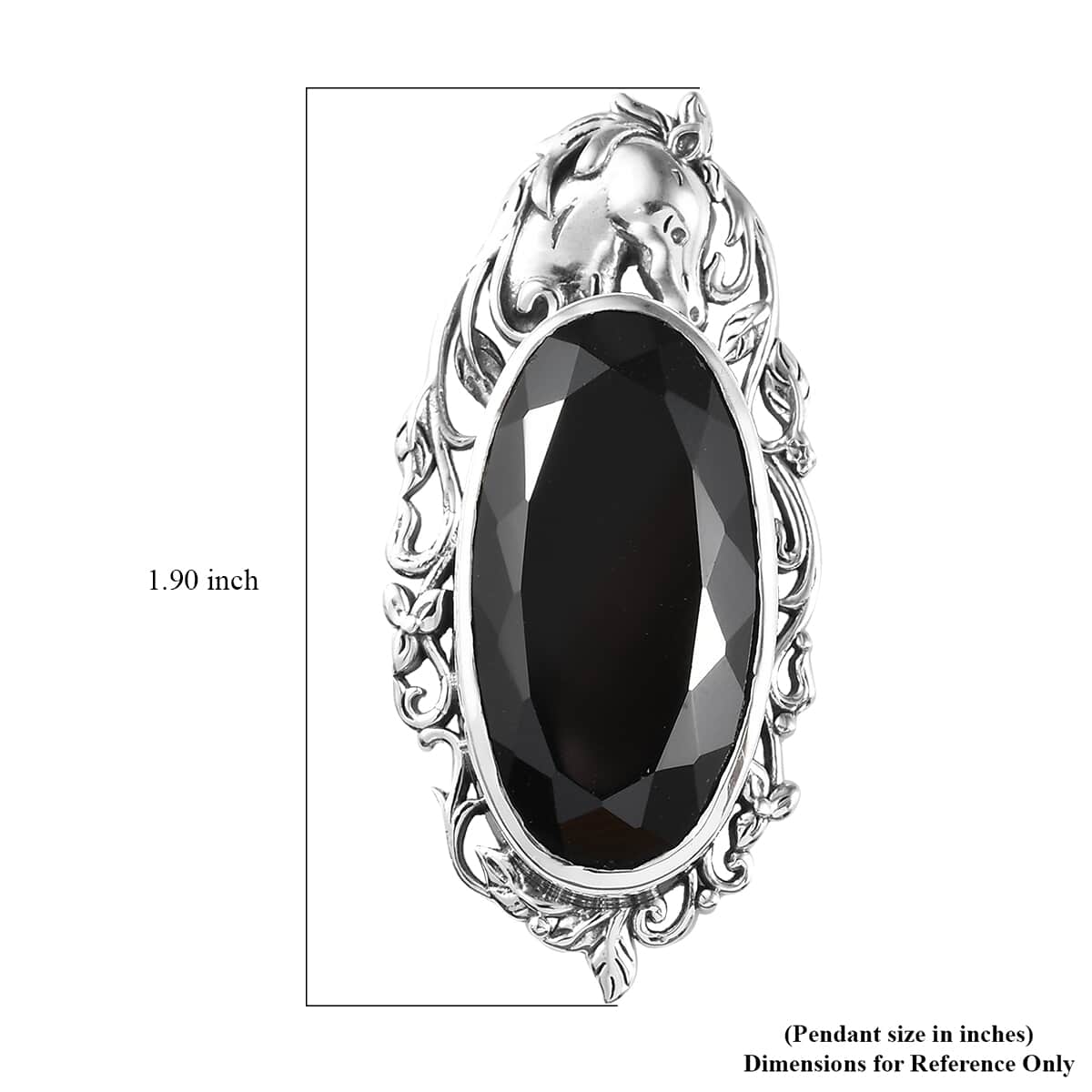 Thai Black Spinel Solitaire Pendant in Sterling Silver 40.10 ctw image number 4