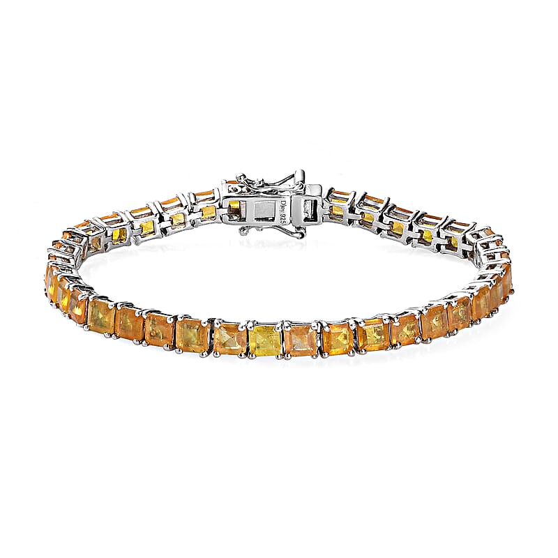 Yellow Sapphire (FF) Cluster Bracelet in Platinum Over Sterling Silver (6.50 In) 17.75 ctw