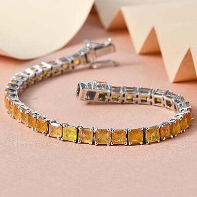 Yellow Sapphire (FF) Cluster Bracelet in Platinum Over Sterling Silver (6.50 In) 17.75 ctw