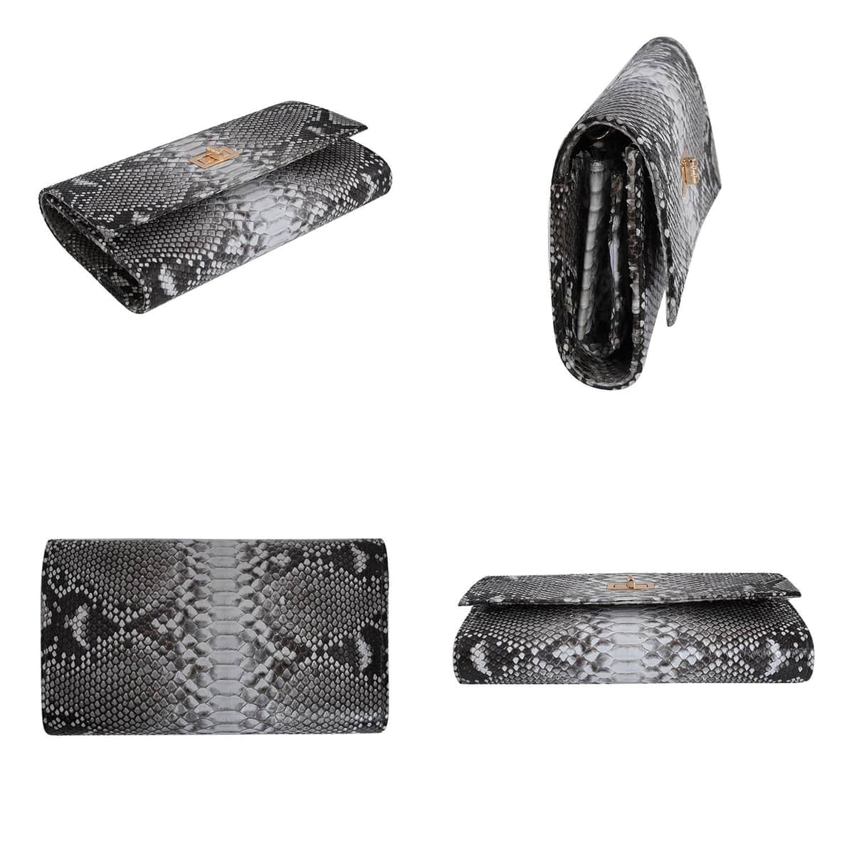 Doorbuster TLV Grand Pelle Handmade 100% Genuine Python Leather Natural Color Crossbody Wallet (7.90"x4.30"x1.60") with Adjustable Shoulder Strap image number 6
