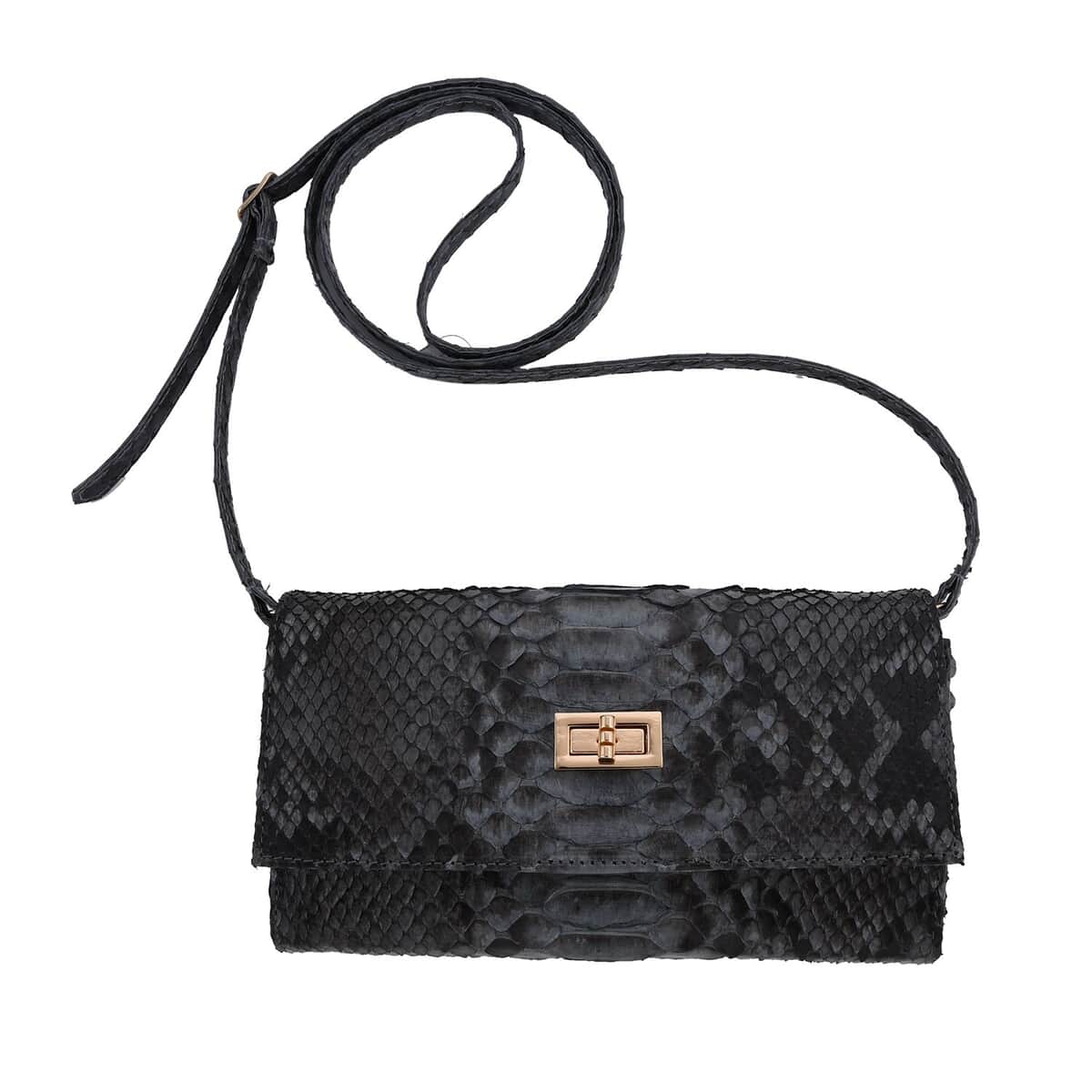 Grand Pelle Handmade 100% Genuine Python Leather Black Crossbody Wallet with Adjustable Shoulder Strap image number 0