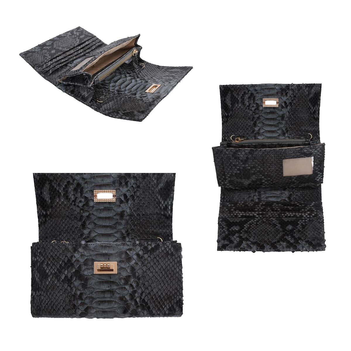 Grand Pelle Handmade 100% Genuine Python Leather Black Crossbody Wallet with Adjustable Shoulder Strap image number 4