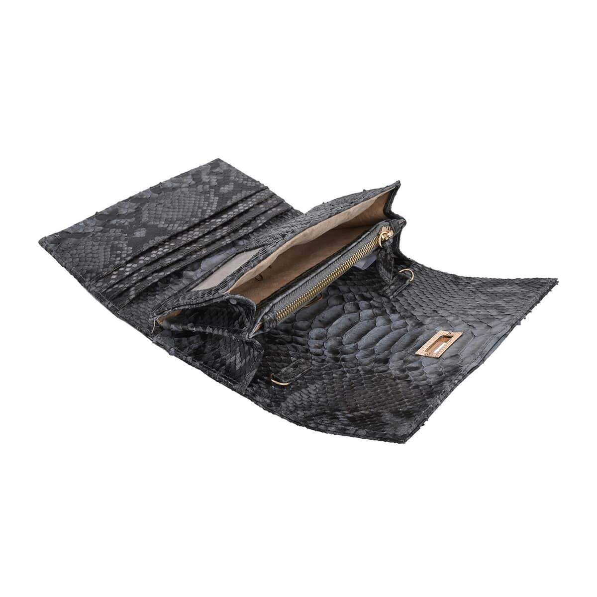 Grand Pelle Handmade 100% Genuine Python Leather Black Crossbody Wallet with Adjustable Shoulder Strap image number 5