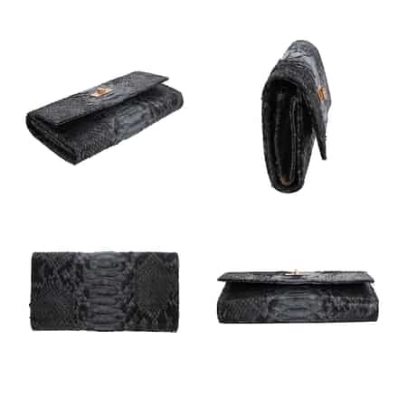 Grand Pelle Handmade 100% Genuine Python Leather Black Crossbody Wallet with Adjustable Shoulder Strap image number 6