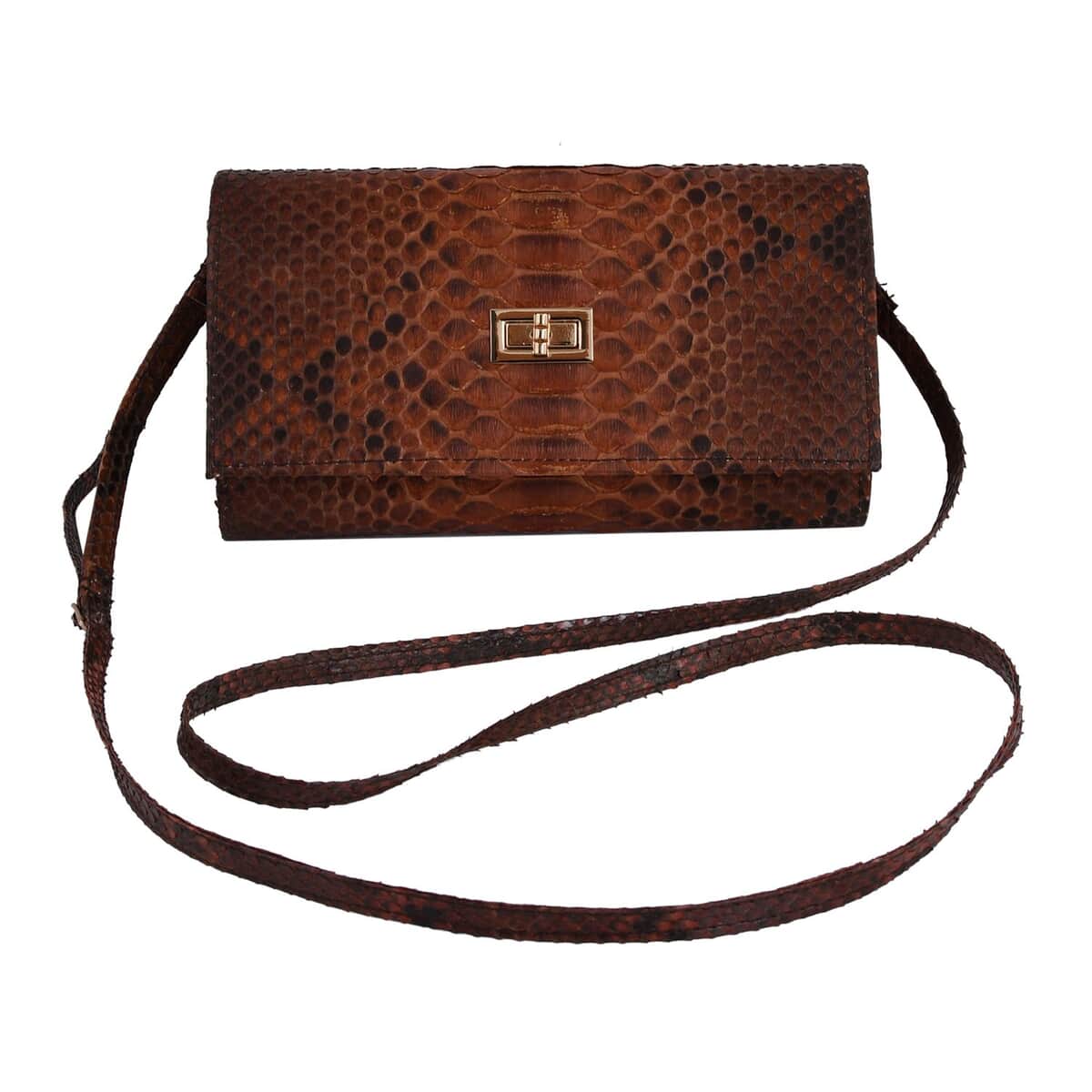 Grand Pelle Handmade 100% Genuine Python Leather Brown Crossbody Wallet with Adjustable Shoulder Strap image number 5