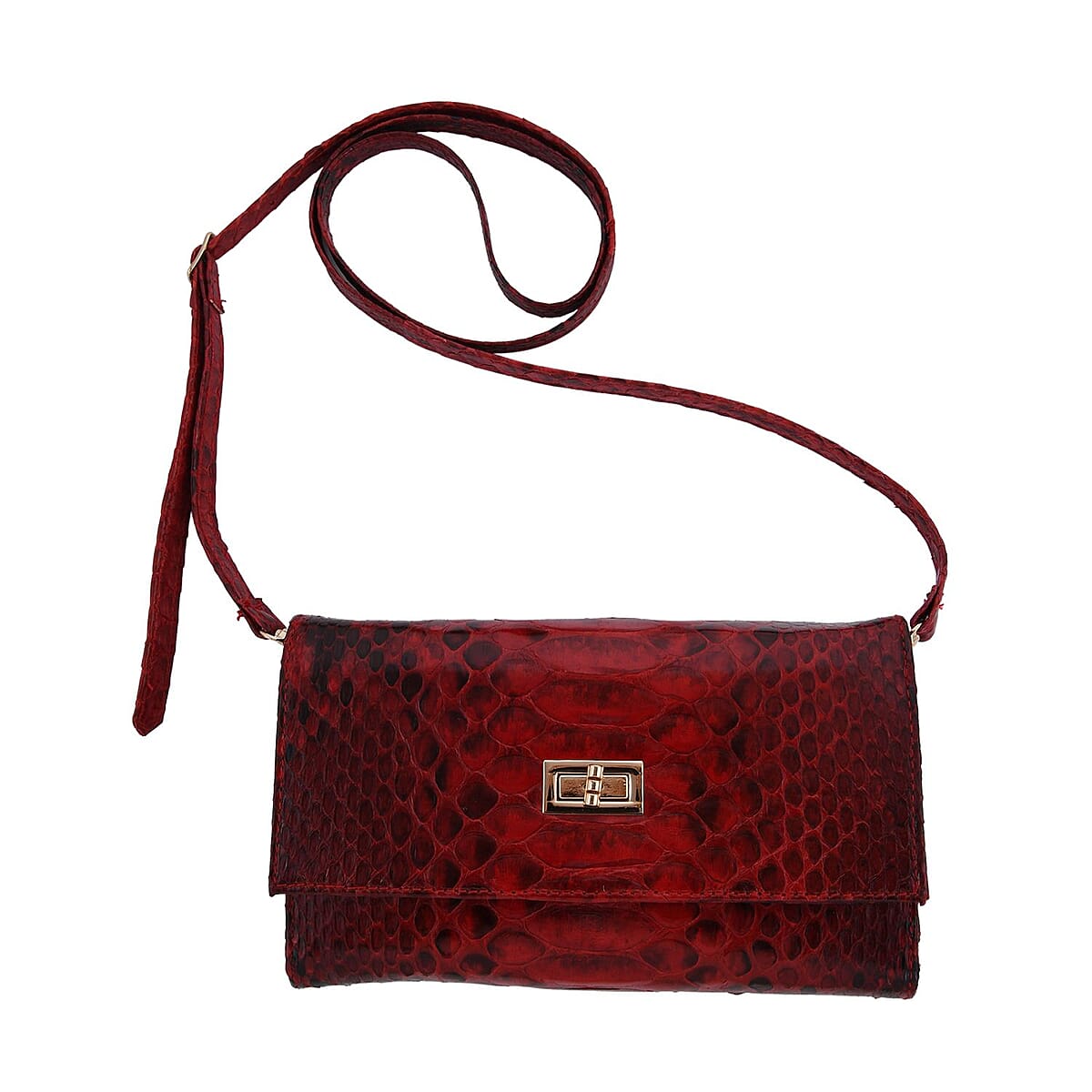 Grand Pelle Handmade 100% Genuine Python Leather Dark Red Crossbody Wallet with Adjustable Shoulder Strap image number 0