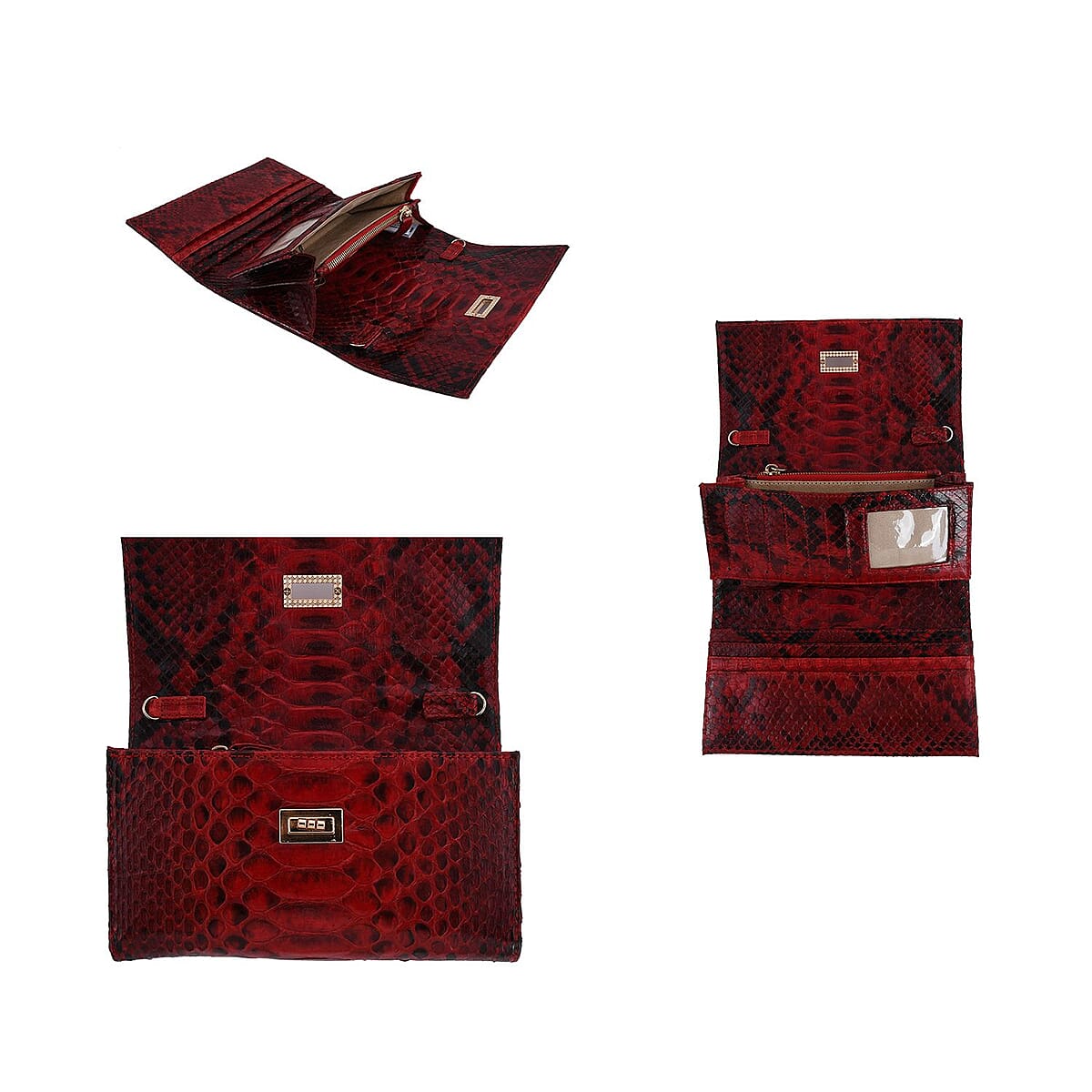 Grand Pelle Handmade 100% Genuine Python Leather Dark Red Crossbody Wallet with Adjustable Shoulder Strap image number 4