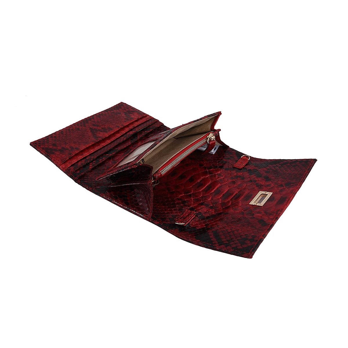 Grand Pelle Handmade 100% Genuine Python Leather Dark Red Crossbody Wallet with Adjustable Shoulder Strap image number 5