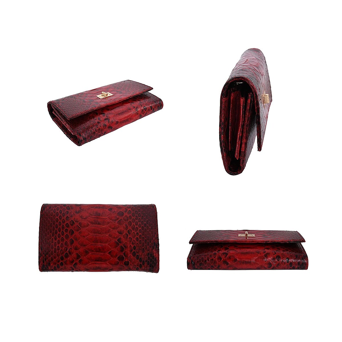 Grand Pelle Handmade 100% Genuine Python Leather Dark Red Crossbody Wallet with Adjustable Shoulder Strap image number 6