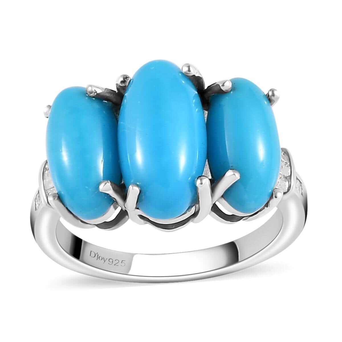 Sleeping Beauty Turquoise and Diamond 3 Stone Ring in Platinum Over Sterling Silver (Size 10.0) 4.85 ctw image number 0