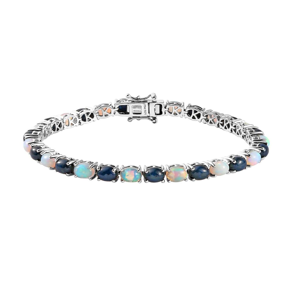 Thai Blue Star Sapphire and Ethiopian Welo Opal Tennis Bracelet in Platinum Over Sterling Silver (7.25 In) 10.75 Grams 14.75 ctw image number 0