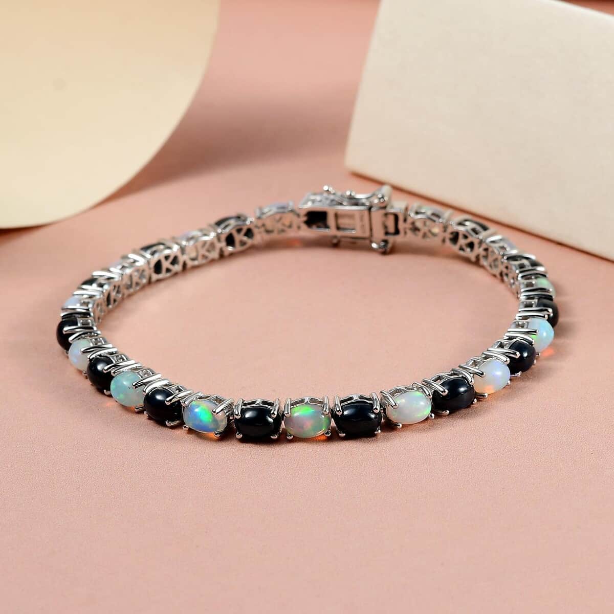 Blue Star Sapphire (DF) and Ethiopian Welo Opal Tennis Bracelet in Platinum Over Sterling Silver (7.25 In) 14.75 ctw image number 1