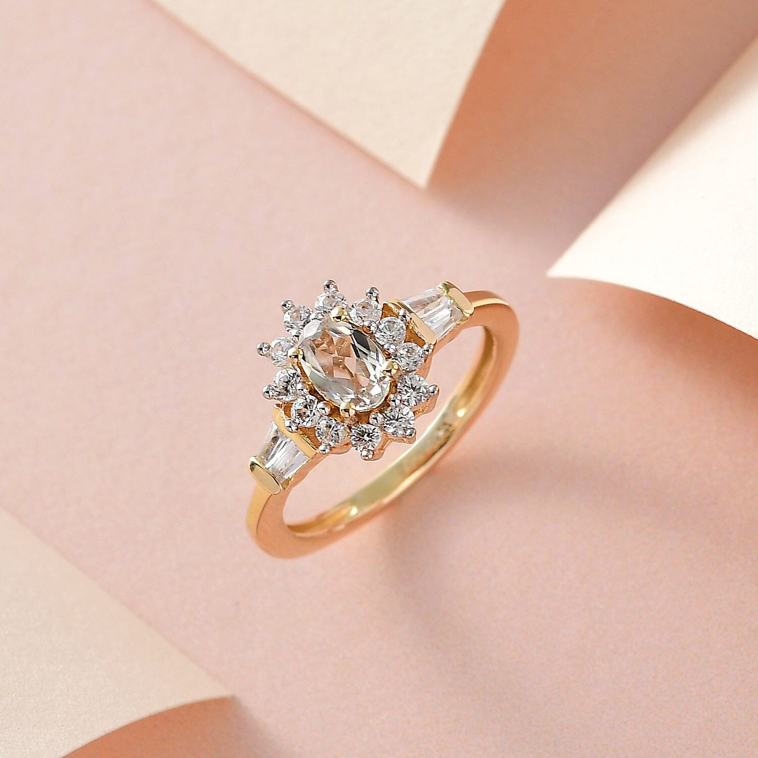 AAA Turkizite and White Zircon Sunburst Ring in Vermeil Yellow Gold Over Sterling Silver (Size 10.0) 1.25 ctw