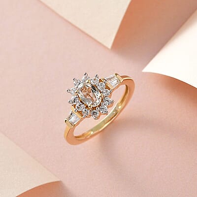 AAA Turkizite and White Zircon Sunburst Ring in Vermeil Yellow Gold Over Sterling Silver (Size 10.0) 1.25 ctw
