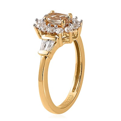 AAA Turkizite and White Zircon Sunburst Ring in Vermeil Yellow Gold Over Sterling Silver (Size 10.0) 1.25 ctw