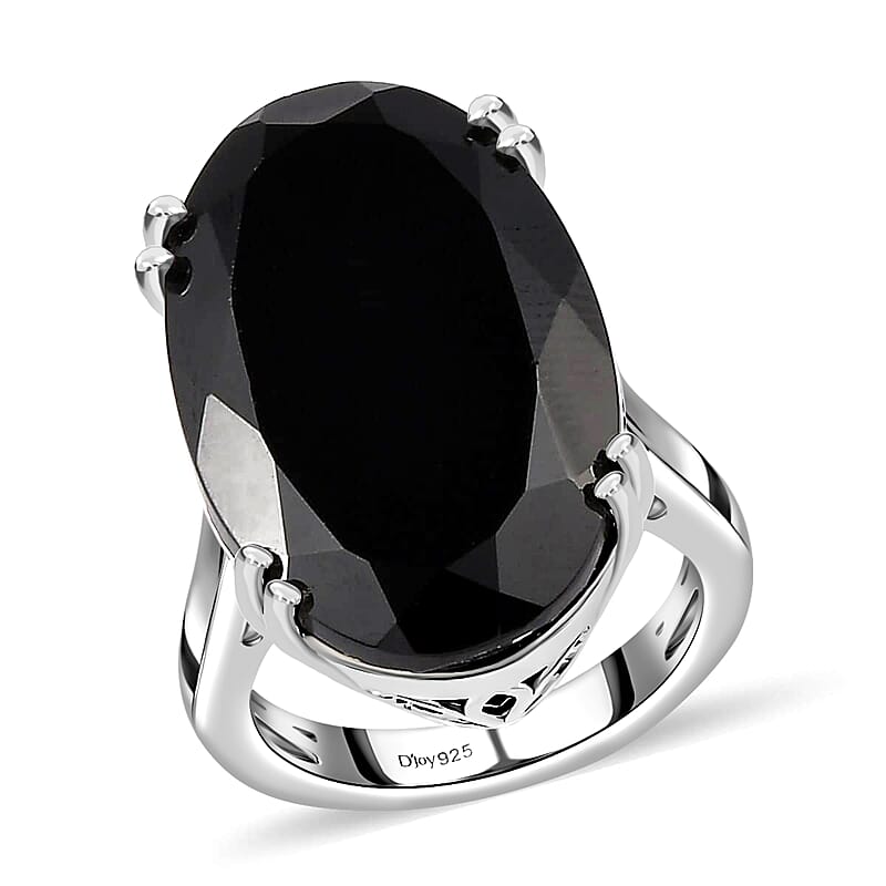 Thai Black Spinel Solitaire Ring in Platinum Over Sterling Silver (Size 10.0) 31.00 ctw
