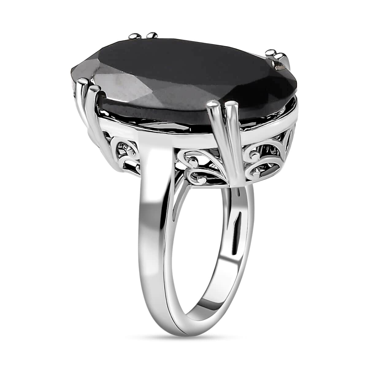 Natural Thai Black Spinel Solitaire Ring in Platinum Over Sterling Silver (Size 10.0) 30.00 ctw image number 3