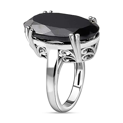 Thai Black Spinel Solitaire Ring in Platinum Over Sterling Silver (Size 10.0) 31.00 ctw