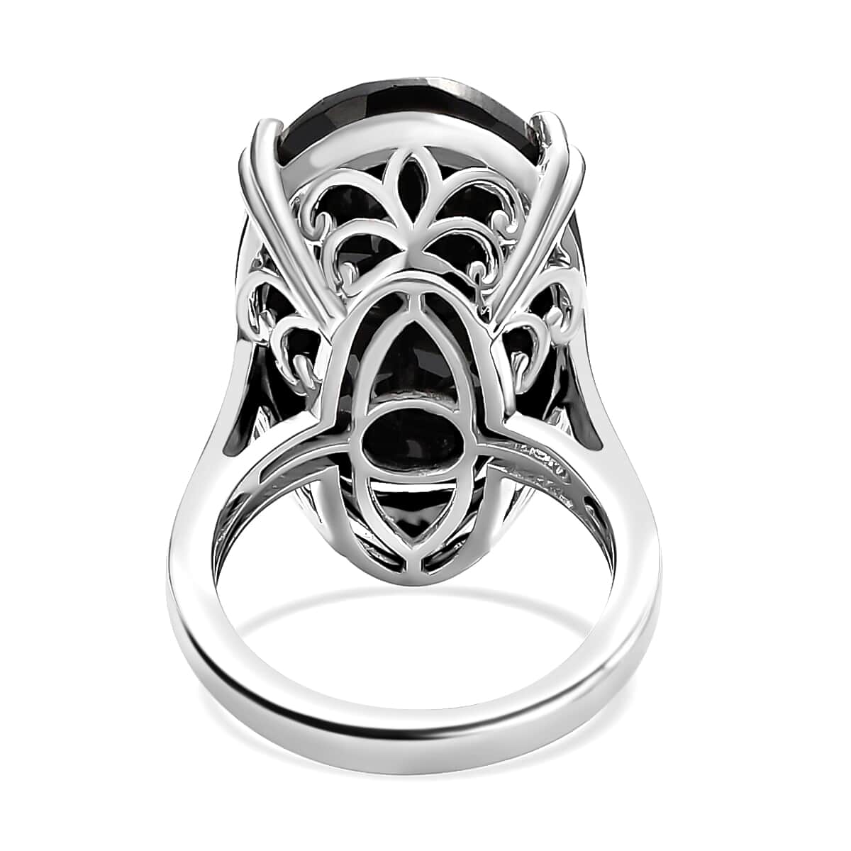 Natural Thai Black Spinel Solitaire Ring in Platinum Over Sterling Silver (Size 10.0) 30.00 ctw image number 4