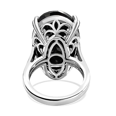 Thai Black Spinel Solitaire Ring in Platinum Over Sterling Silver (Size 10.0) 31.00 ctw