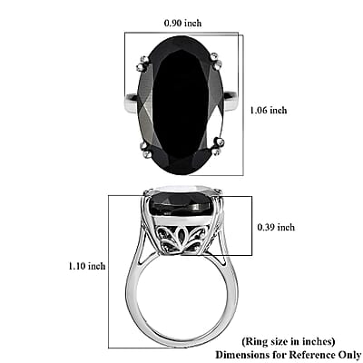 Thai Black Spinel Solitaire Ring in Platinum Over Sterling Silver (Size 10.0) 31.00 ctw
