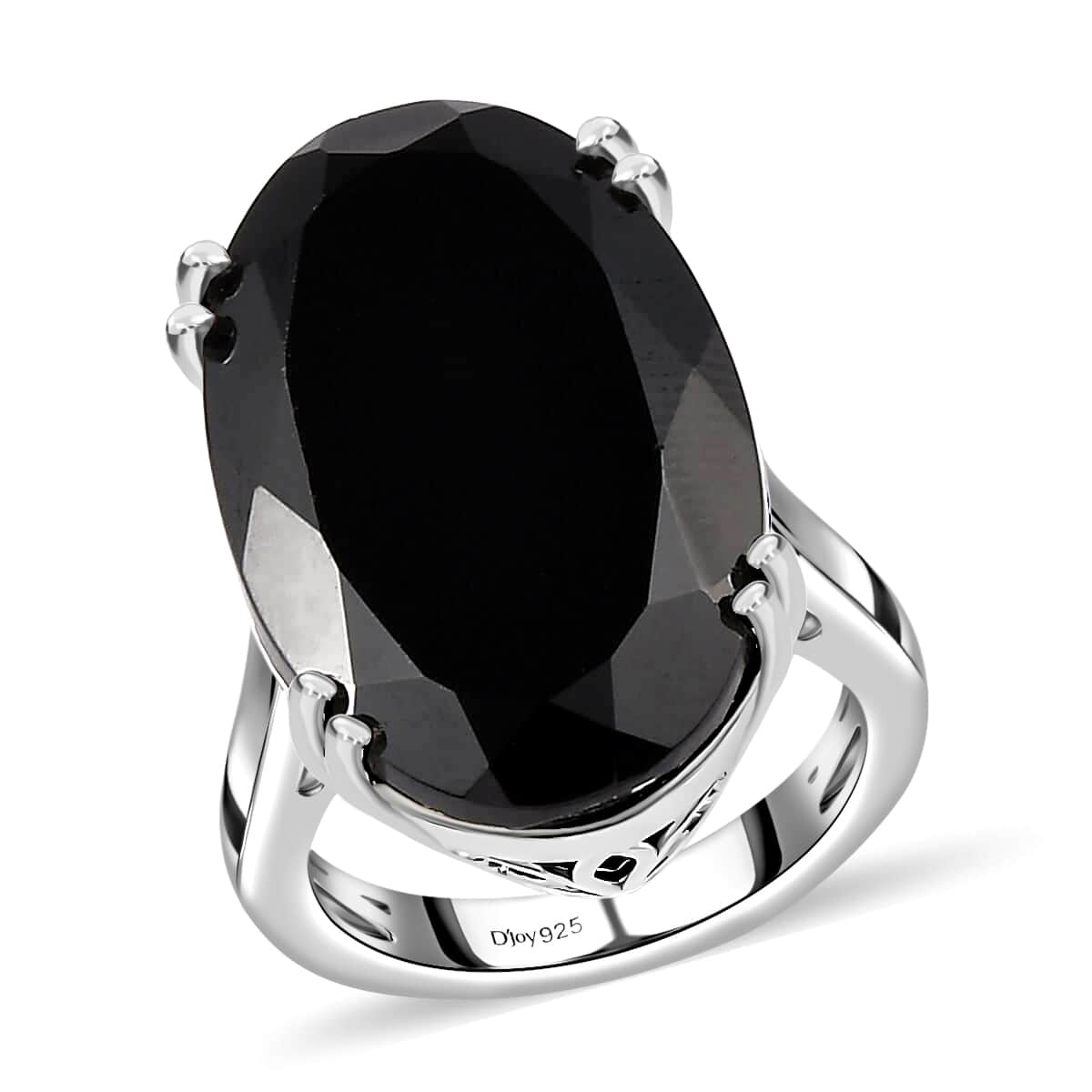 Thai Black Spinel Solitaire Ring in Platinum Over Sterling Silver (Size  6.0) 23.25 ctw