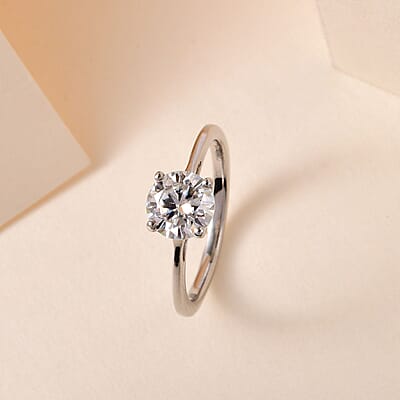 Moissanite Ring in Platinum Over Sterling Silver, Solitaire Rings,Promise Rings For Women 1.00 ctw (Size 10.0)