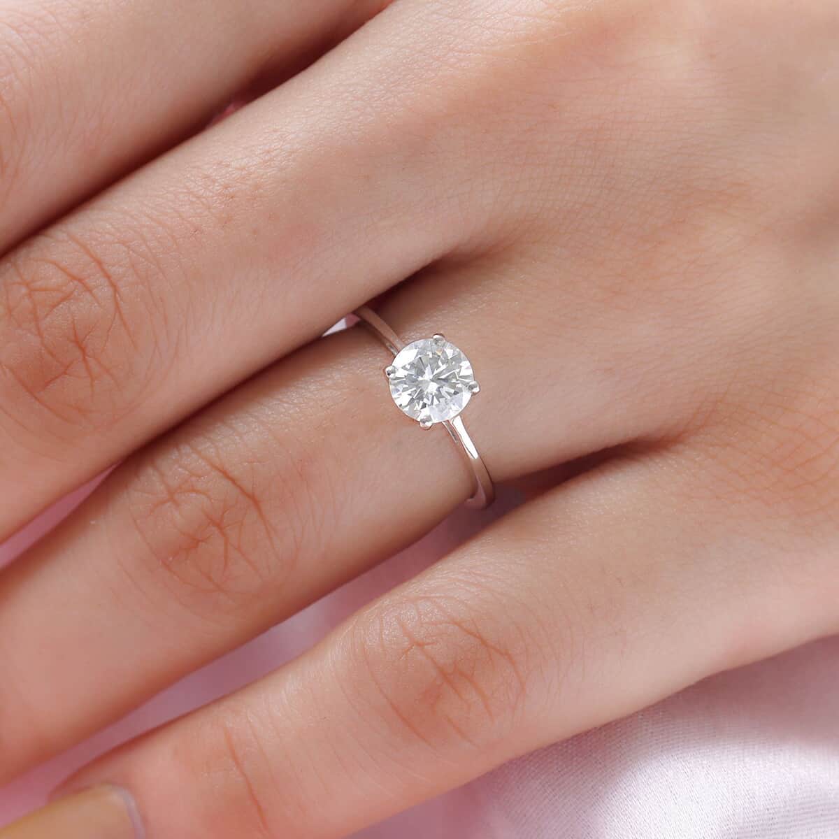 Moissanite VS-EF Solitaire Ring in Platinum Over Sterling Silver (Size 10.0) 1.00 ctw image number 2