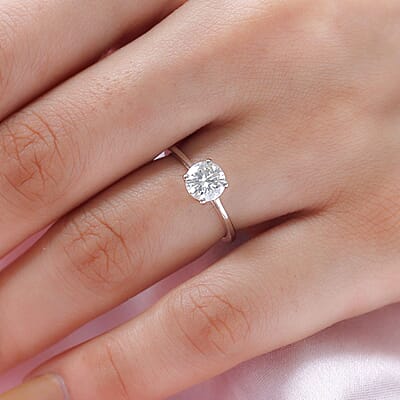 Moissanite Ring in Platinum Over Sterling Silver, Solitaire Rings,Promise Rings For Women 1.00 ctw (Size 10.0)