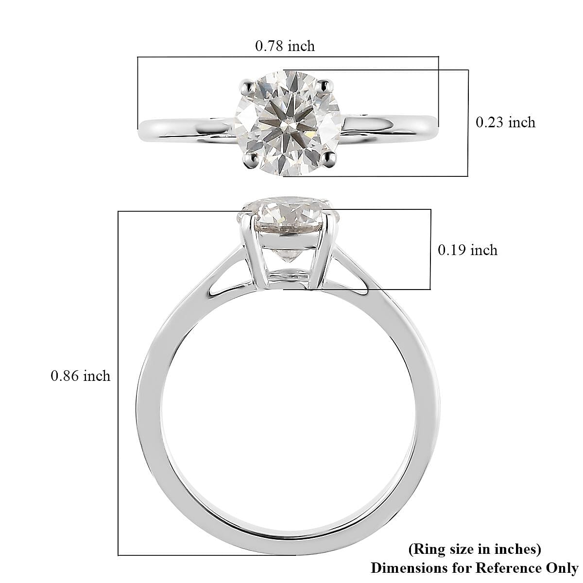 Moissanite VS-EF Solitaire Ring in Platinum Over Sterling Silver (Size 10.0) 1.00 ctw