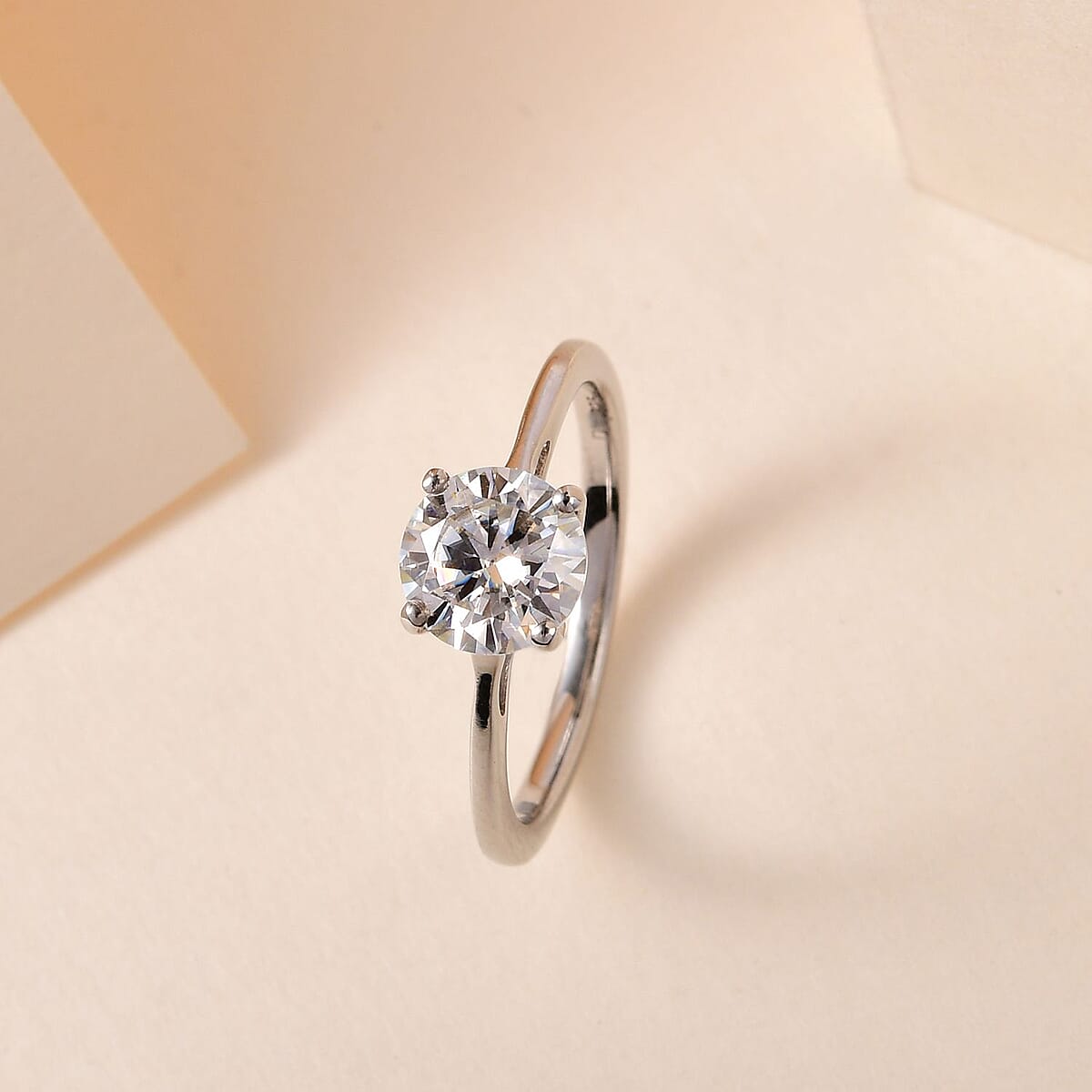 Moissanite Ring in Platinum Over Sterling Silver, Solitaire Rings,Promise Rings For Women 1.00 ctw image number 1