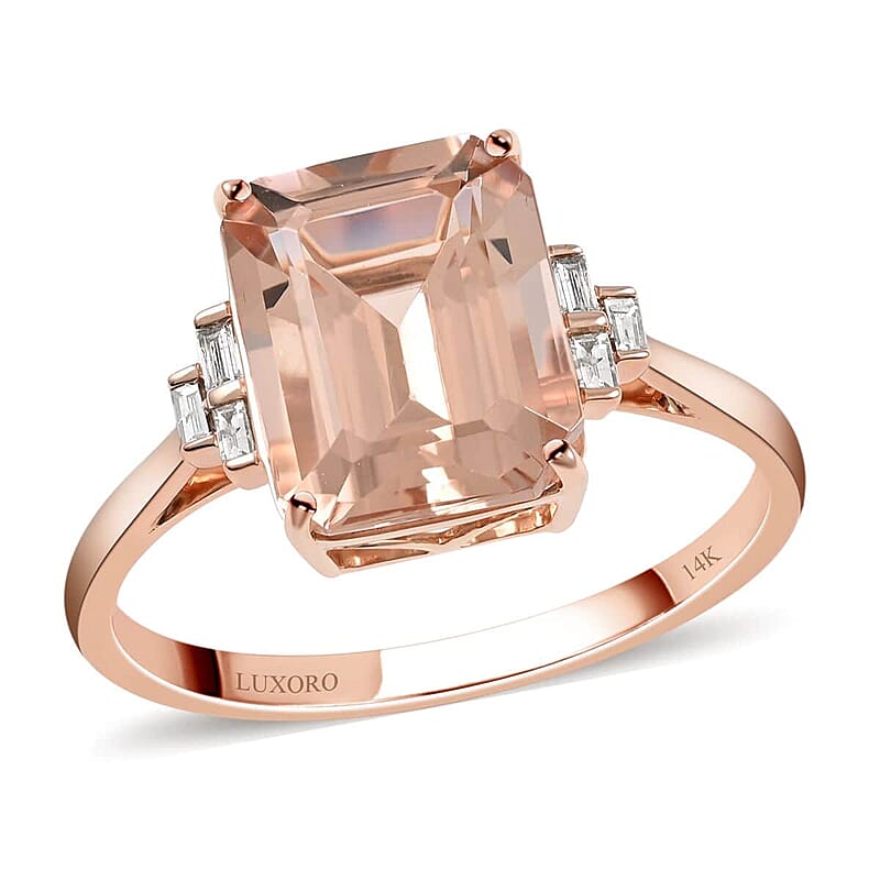 Certified and Appraised Luxoro 14K Rose Gold AAA Marropino Morganite and G-H I1 Diamond Ring (Size 6.0) 4.00 ctw