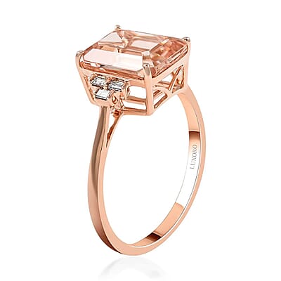 Certified and Appraised Luxoro 14K Rose Gold AAA Marropino Morganite and G-H I1 Diamond Ring (Size 6.0) 4.00 ctw