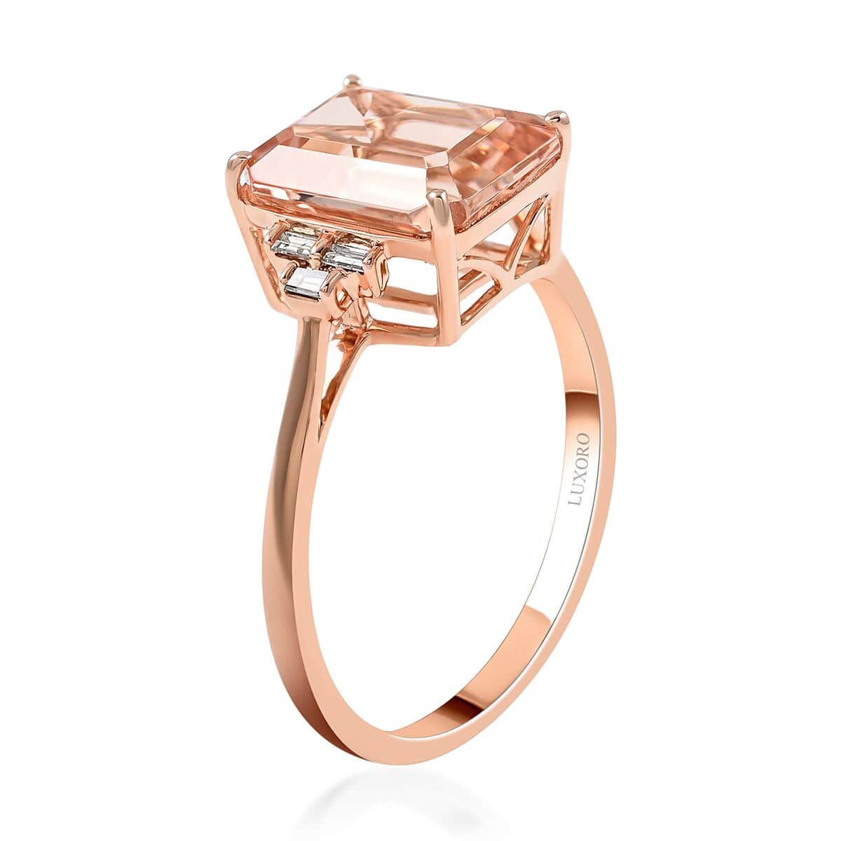 Certified and Appraised Luxoro 14K Rose Gold AAA Marropino Morganite and G-H I1 Diamond Ring (Size 6.0) 4.00 ctw image number 3