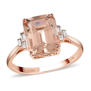 Certified Luxoro 14K Rose Gold AAA Marropino Morganite and G-H I1 Diamond Ring (Size 10.0) 4.00 ctw