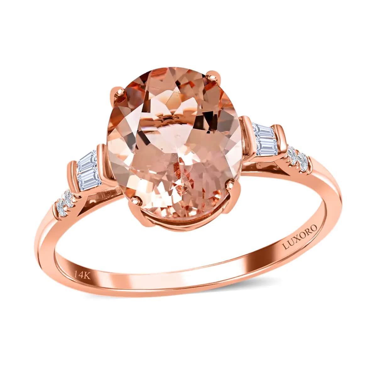 Certified & Appraised LUXORO 14K Rose Gold AAA Marropino Morganite and G-H I1 Diamond Ring 2.50 Grams 4.05 ctw image number 0