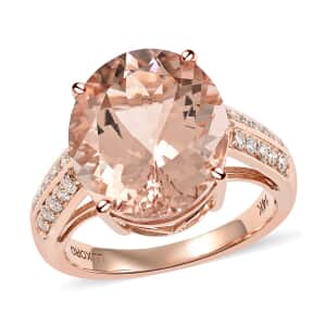 Certified Luxoro 14K Rose Gold AAA Marropino Morganite and G-H I1 Diamond Ring (Size 6.0) 6.85 ctw