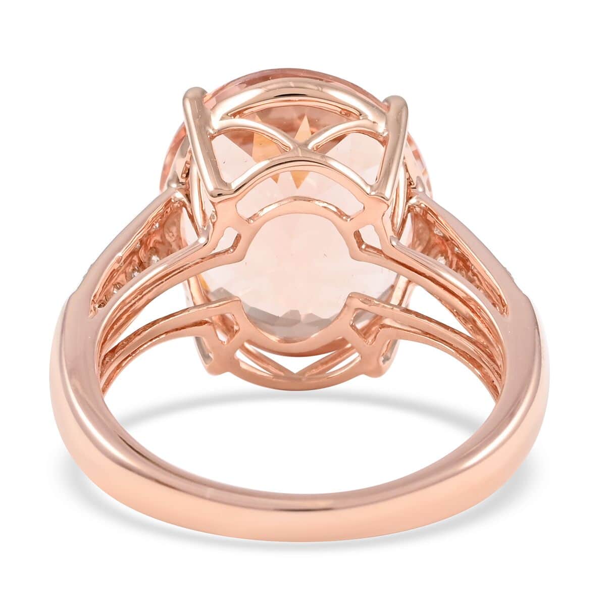 Certified Luxoro 14K Rose Gold AAA Marropino Morganite and G-H I1 Diamond Ring (Size 6.0) 6.85 ctw image number 4