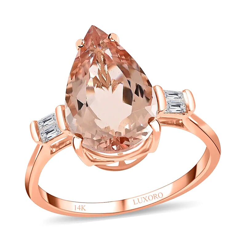 Luxoro Certified AAA Marropino Morganite and G-H I1 Diamond 4.00 ctw Accent Ring, 14K Rose Gold Ring, Wedding Ring