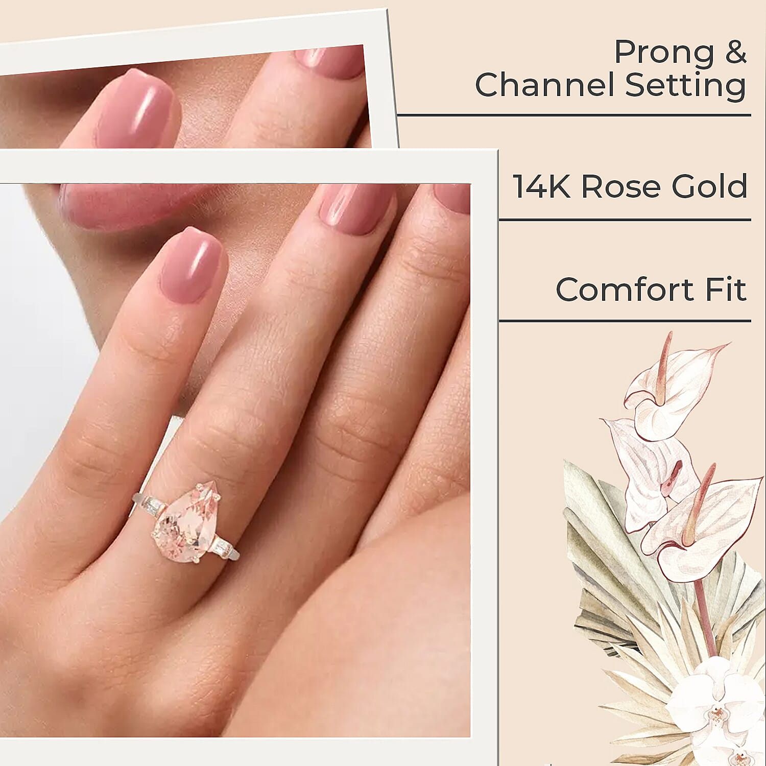 Luxoro Certified AAA Marropino Morganite and G-H I1 Diamond 4.00 ctw Accent Ring, 14K Rose Gold Ring, Wedding Ring